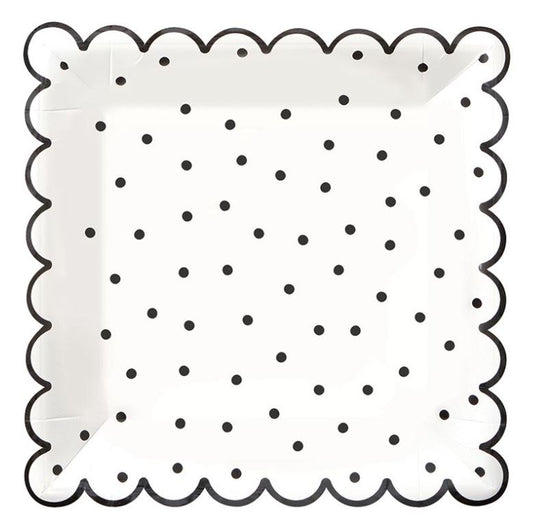 White with Black Dots Scalloped Paper Plates