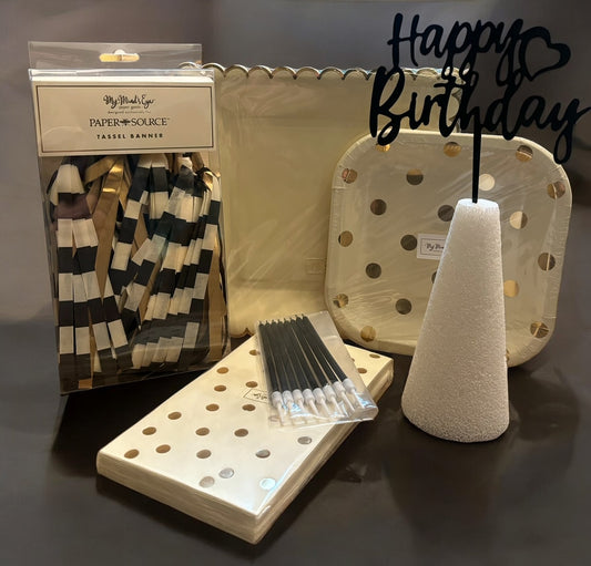 Cream, Gold and Black Birthday Party Bag for 8